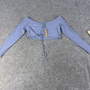 Skims Soft Lounge Long Sleeve Crop Top Womens 2X Slate Blue Ribbed Modal Stretch